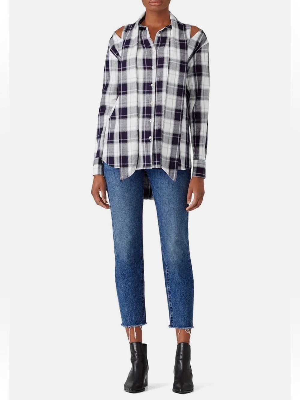 Stylekeepers Autumn Break Black Cotton Plaid Button Up Long Sleeve Shirt Top, XS